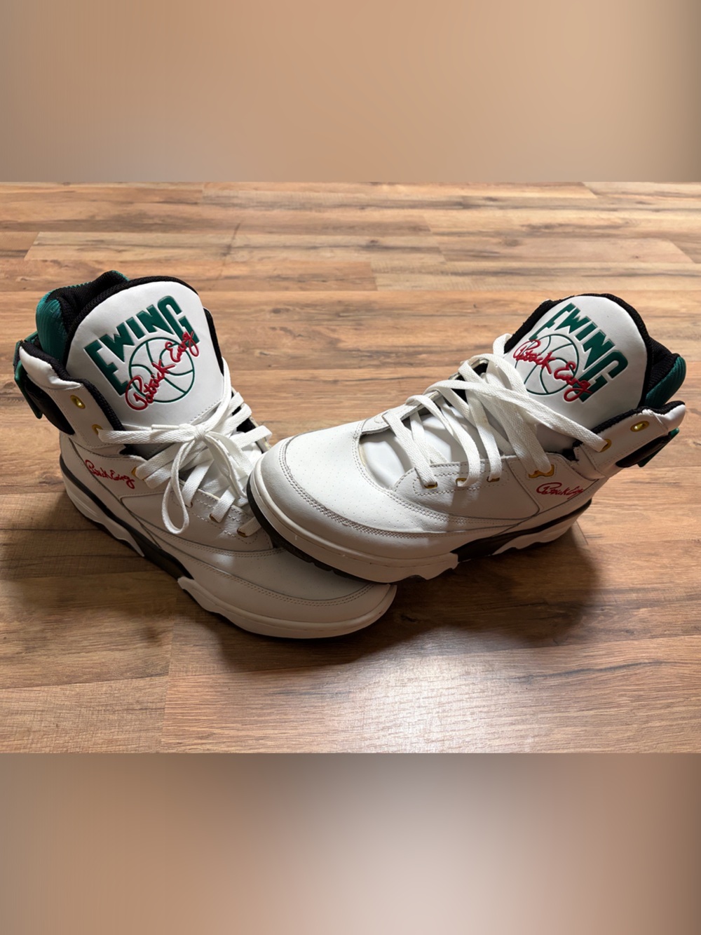 Ewing Athletics White & Green High-Top Basketball Sneakers
